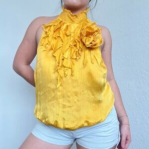 bebe Yellow Ruffled Blouse